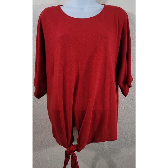 Alfani Red Slub Knit Dolman Short Sleeves Top Large Linen Lightweight Soft Flowy - Picture 1 of 5